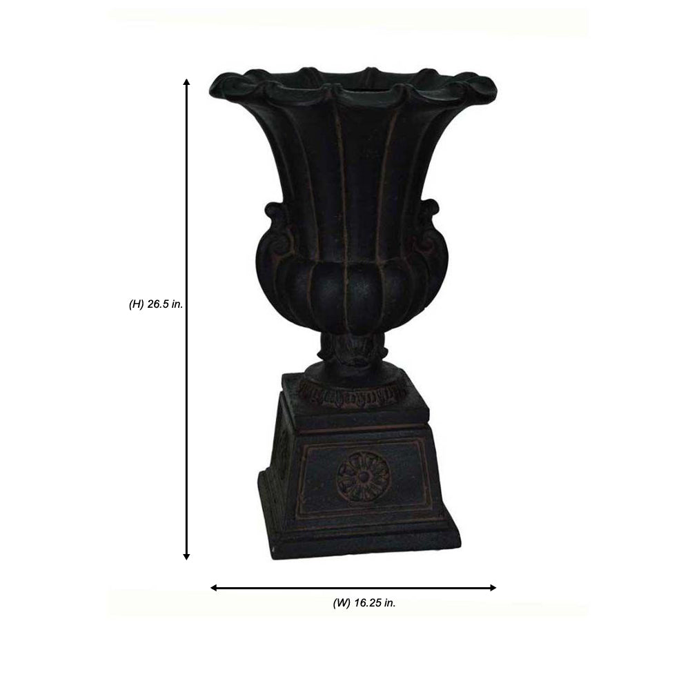 26.5 in H. Cast Stone Urn on Pedestal in Aged Charcoal Finish
