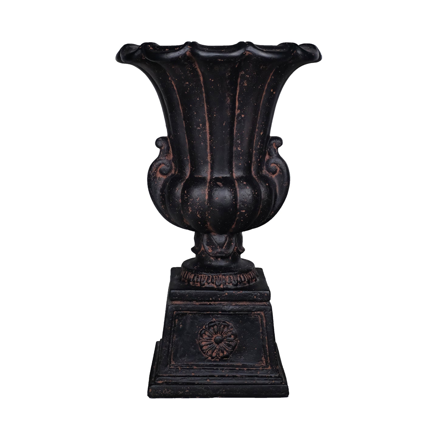 26.5 in H. Cast Stone Urn on Pedestal in Aged Charcoal Finish