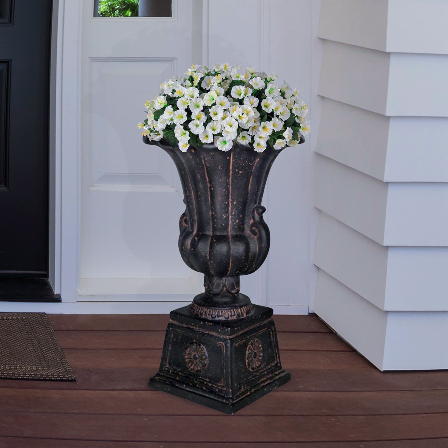 26.5 in H. Cast Stone Urn on Pedestal in Aged Charcoal Finish