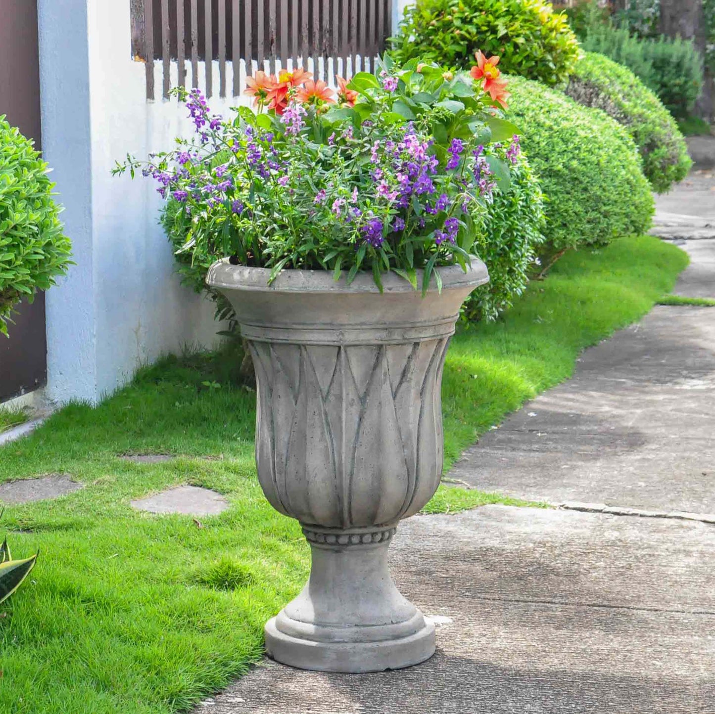 21 in H. Cast Stone Sharp Leaf Urn Planter
