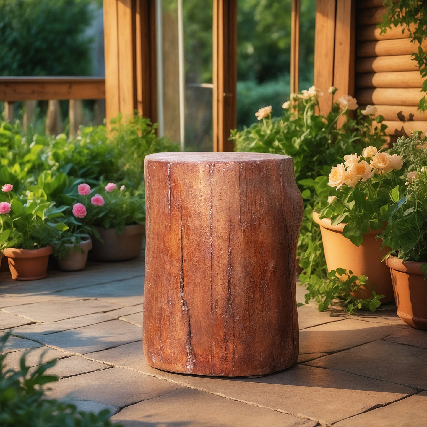 14.75in dia x 18in H Composite Faux Wood Stump Garden Stool