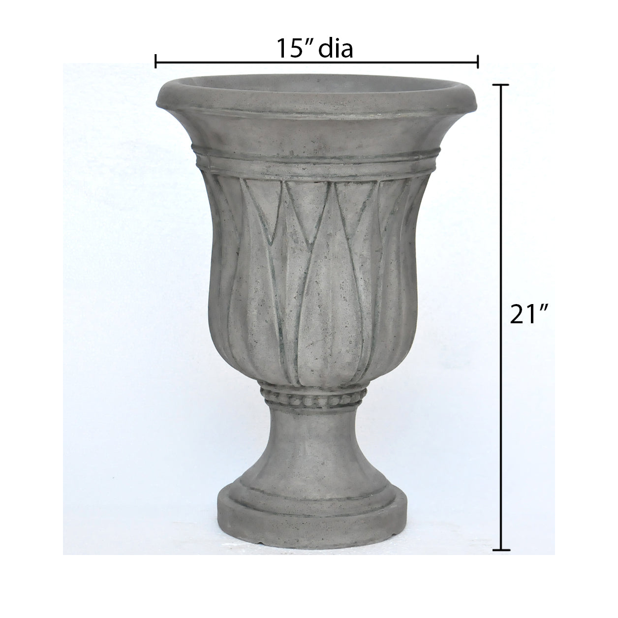 21 in H. Cast Stone Sharp Leaf Urn Planter