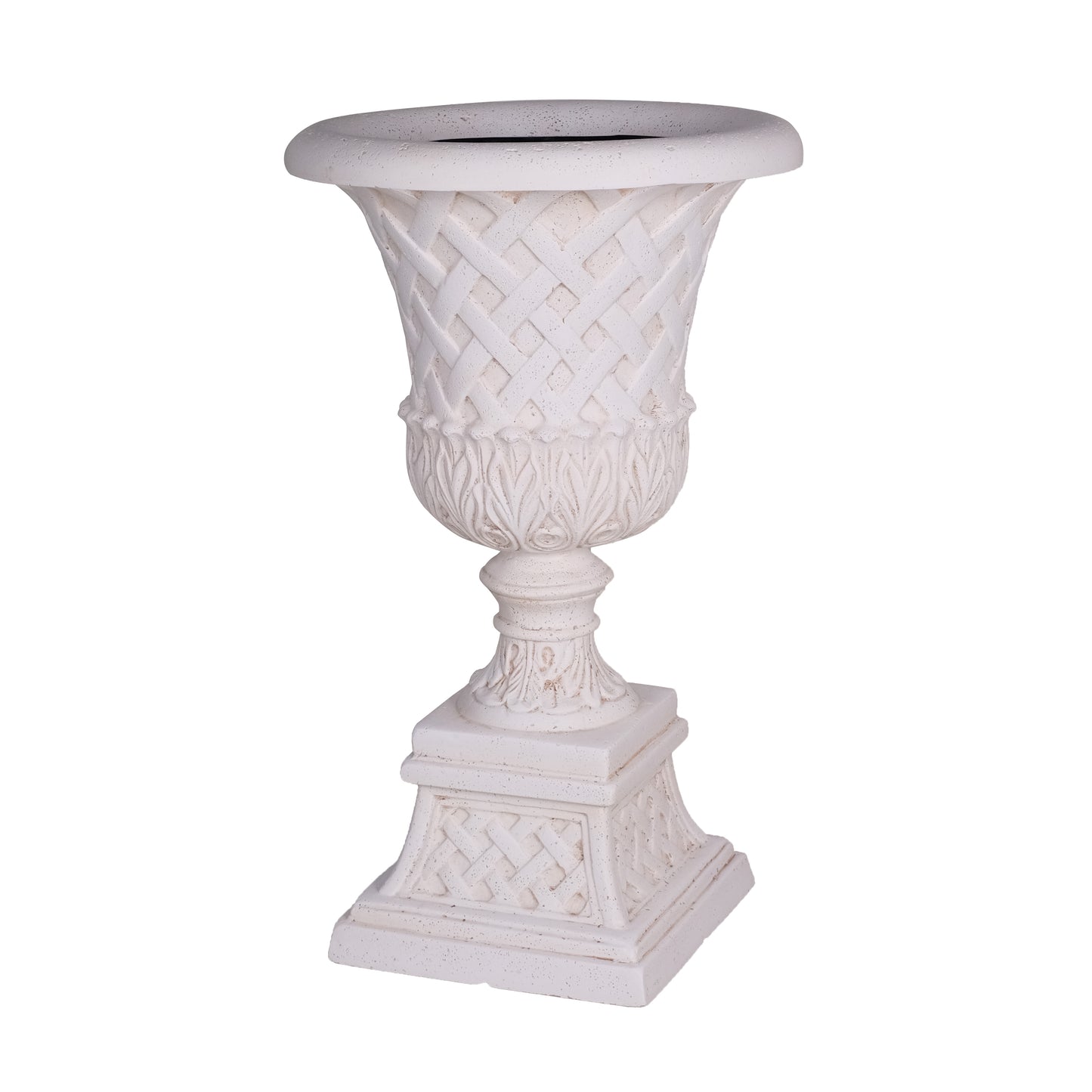 16.25 in. x 26.5 in. Cast Stone Fiberglass Lattice Urn and Pedestal in Aged Charcoal