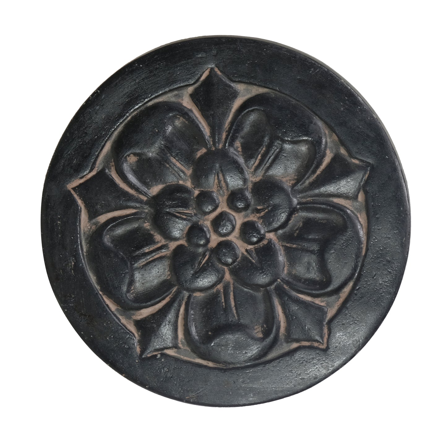 Set of 3 18 in. Round Aged Charcoal Cast Stone Large Floral Step Stone or Wall Plaque