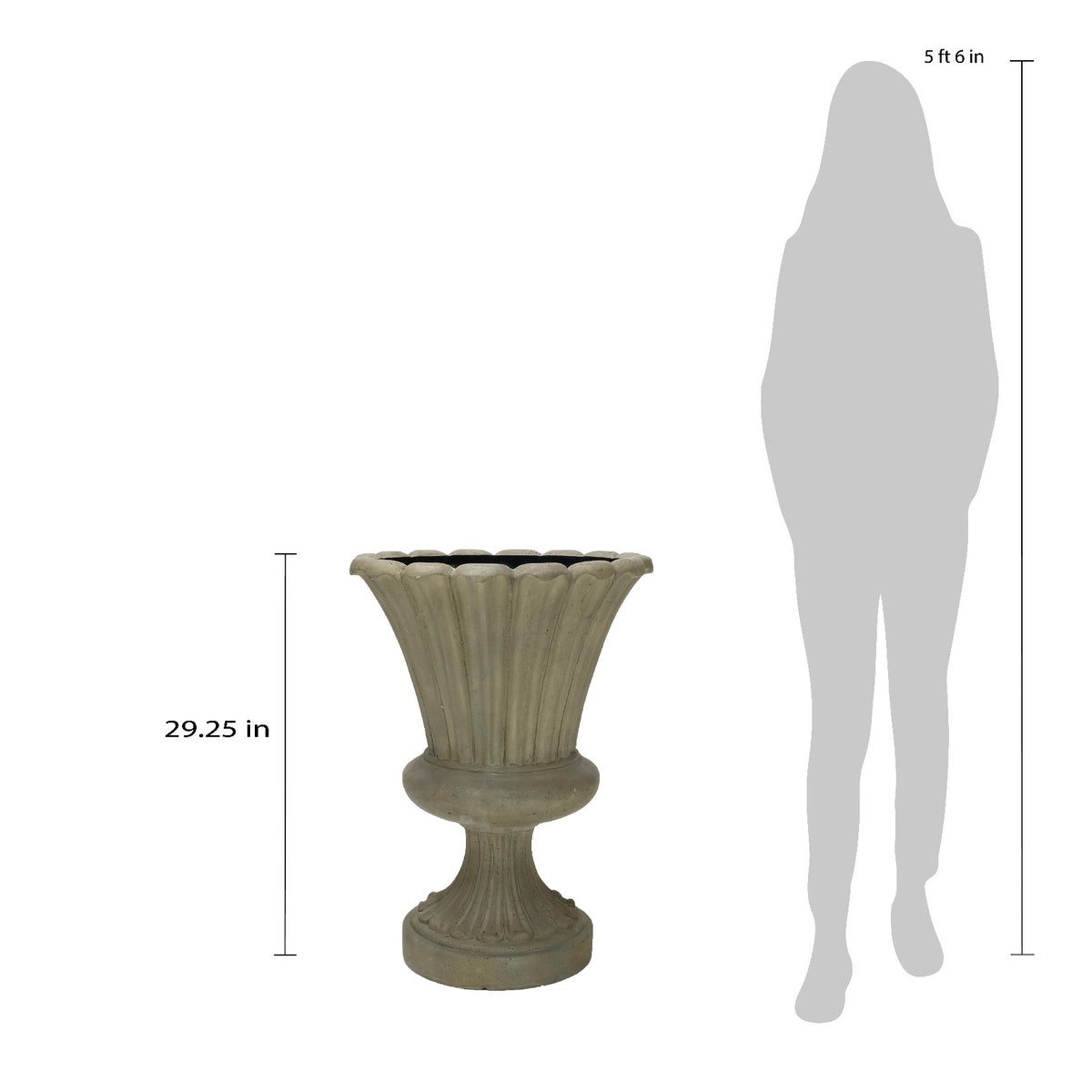 Charming 29-Inch Light Aged White Cast Stone Urn – Durable Long Leaf Design for Timeless Garden Appeal