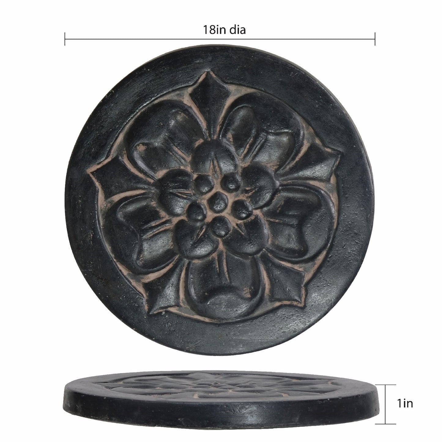 Set of 3 18 in. Round Aged Charcoal Cast Stone Large Floral Step Stone or Wall Plaque
