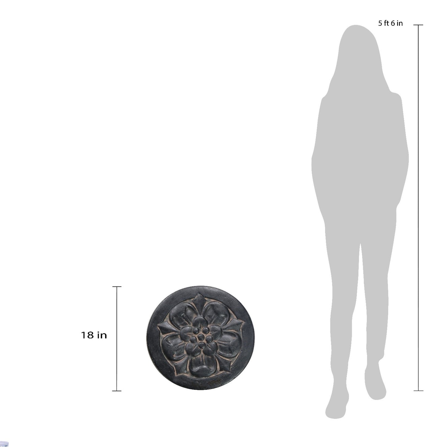 Set of 3 18 in. Round Aged Charcoal Cast Stone Large Floral Step Stone or Wall Plaque