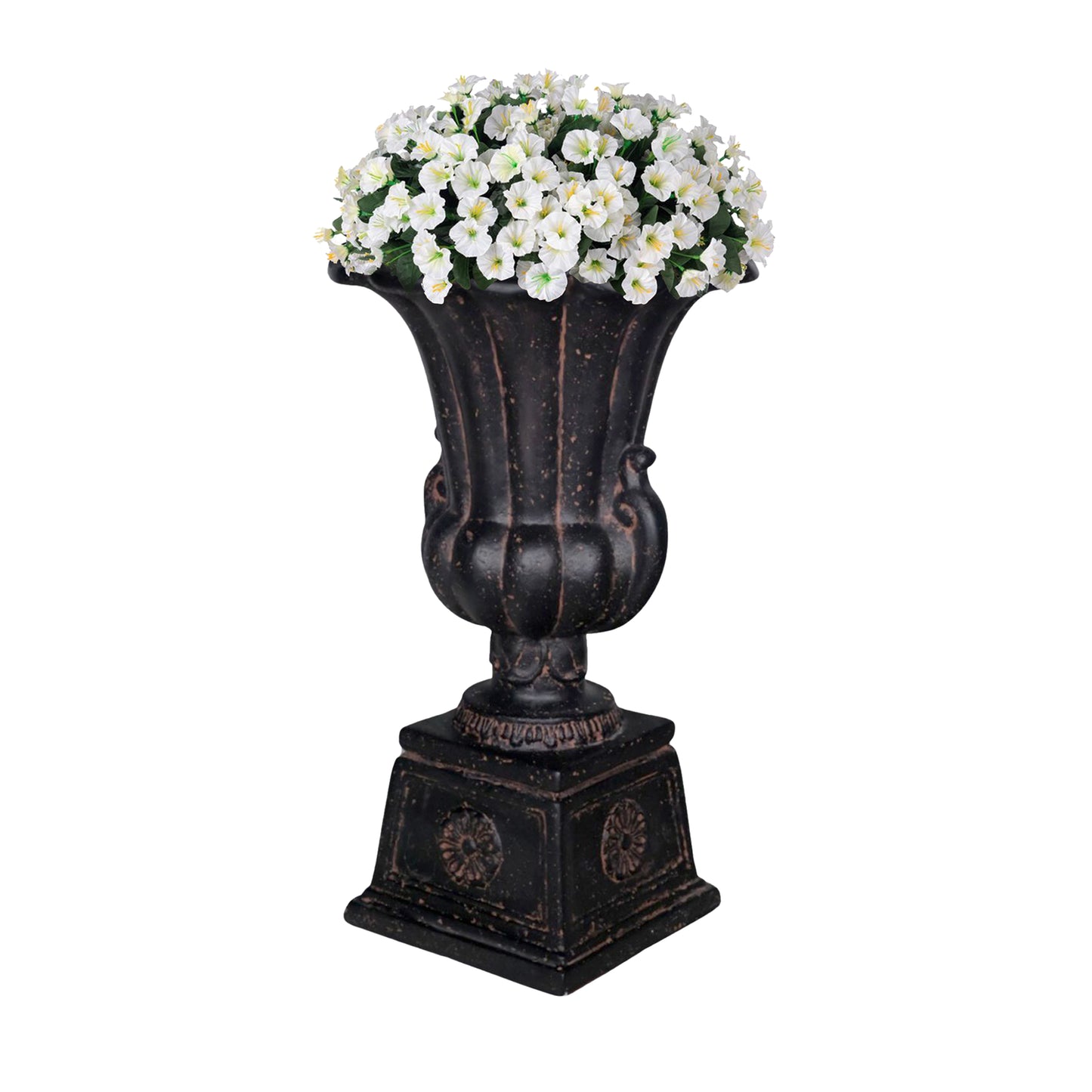 26.5 in H. Cast Stone Urn on Pedestal in Aged Charcoal Finish