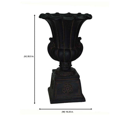26.5 in H. Cast Stone Urn on Pedestal in Aged Charcoal Finish