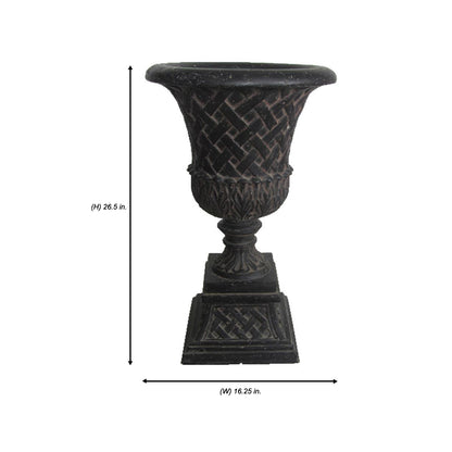 16.25 in. x 26.5 in. Cast Stone Fiberglass Lattice Urn and Pedestal in Aged Charcoal