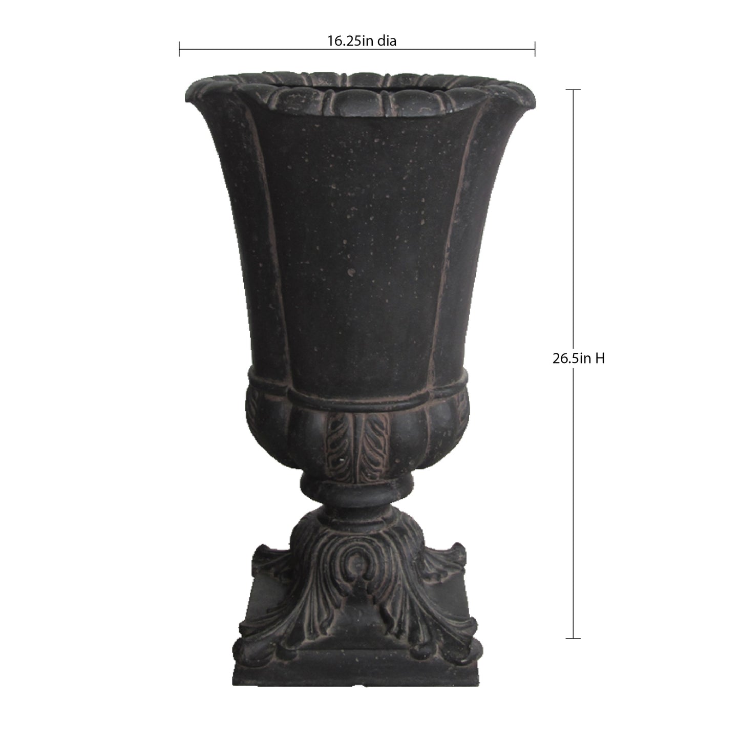 16.25 in. x 26.5 in. Cast Stone Parisian Entrance Urn in Aged Charcoal