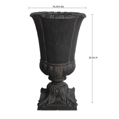 16.25 in. x 26.5 in. Cast Stone Parisian Entrance Urn in Aged Charcoal
