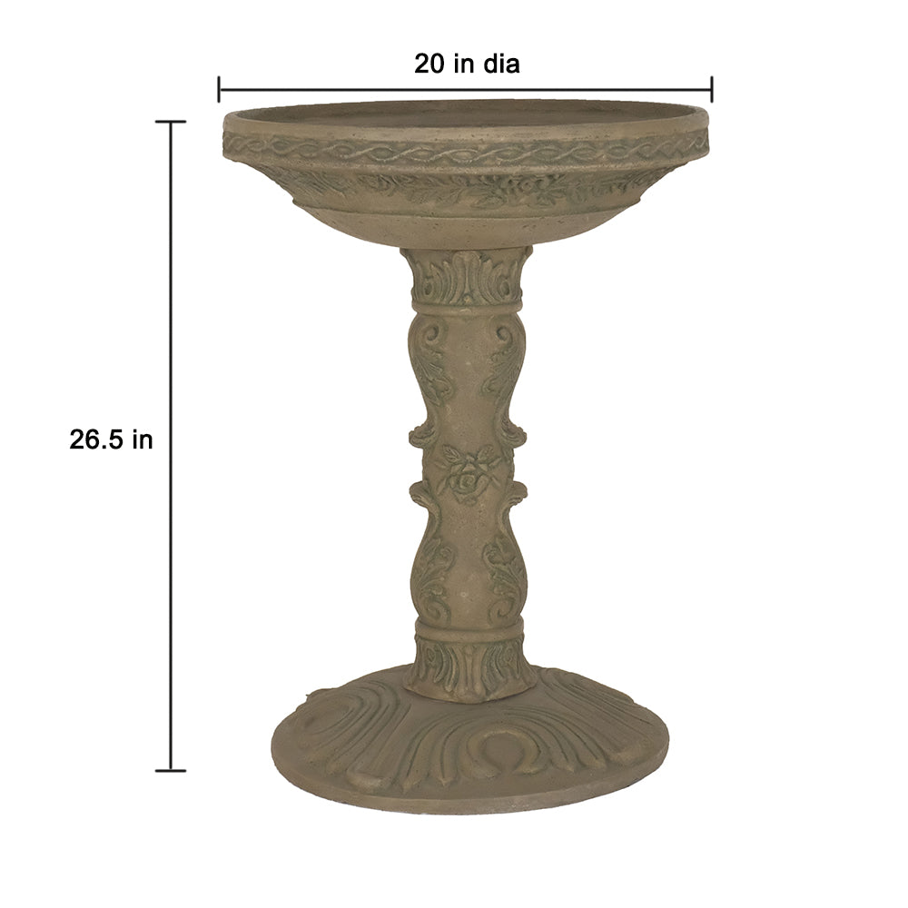 26.5 in. H Cast Stone Fiberglass Rose Aged Charcoal Finish Birdbath