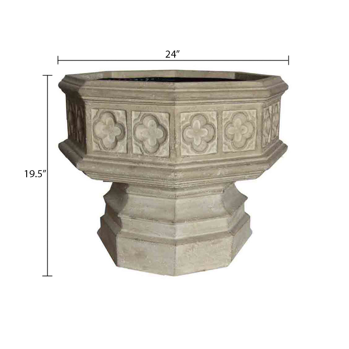 24 in. x 19.5 in. Cast Stone Fiberglass Hexagonal Gothic Urn in Limestone