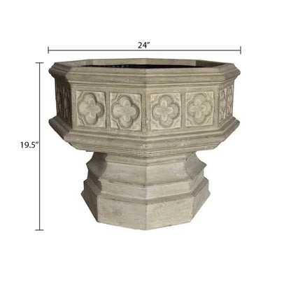 24 in. x 19.5 in. Cast Stone Fiberglass Hexagonal Gothic Urn in Limestone