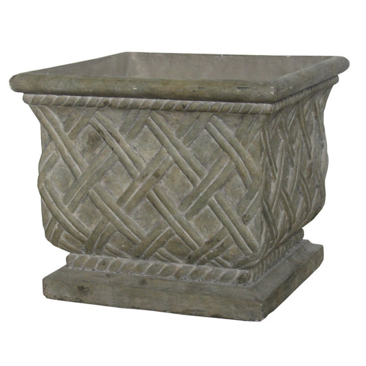 Transform Your Space with the Elegant 17 3/4 in. Square Lattice Planter in Aged Granite Finish