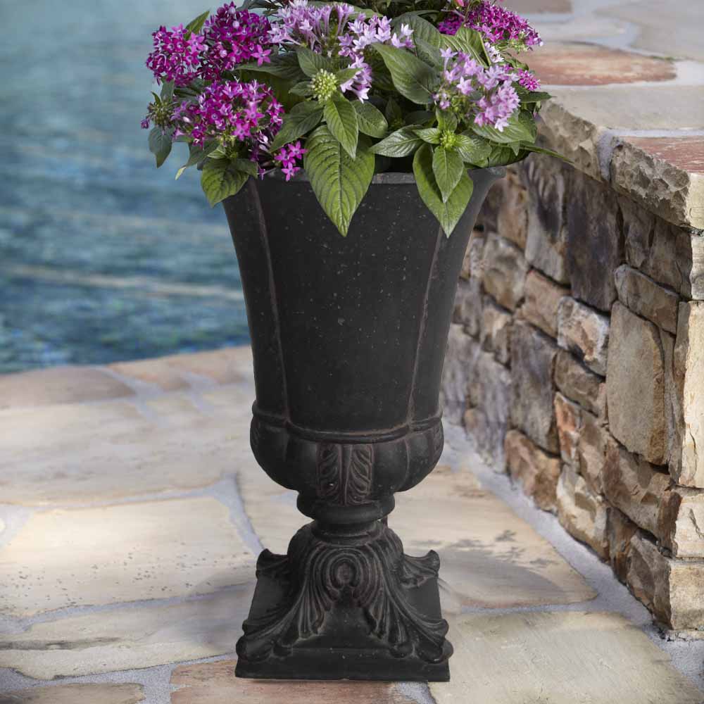 16.25 in. x 26.5 in. Cast Stone Parisian Entrance Urn in Aged Charcoal
