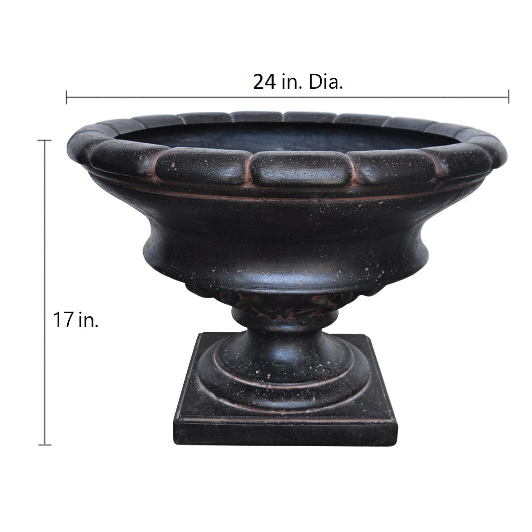 17 in. H Charcoal Cast Stone Low Urn