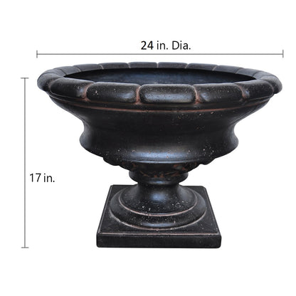 17 in. H Charcoal Cast Stone Low Urn