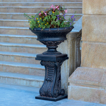 17 in. H Charcoal Cast Stone Low Urn