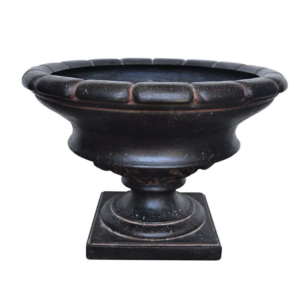 17 in. H Charcoal Cast Stone Low Urn