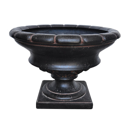 17 in. H Charcoal Cast Stone Low Urn
