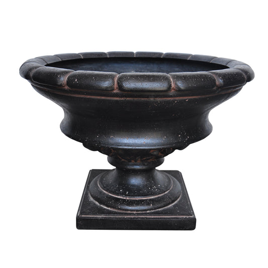 17 in. H Charcoal Cast Stone Low Urn