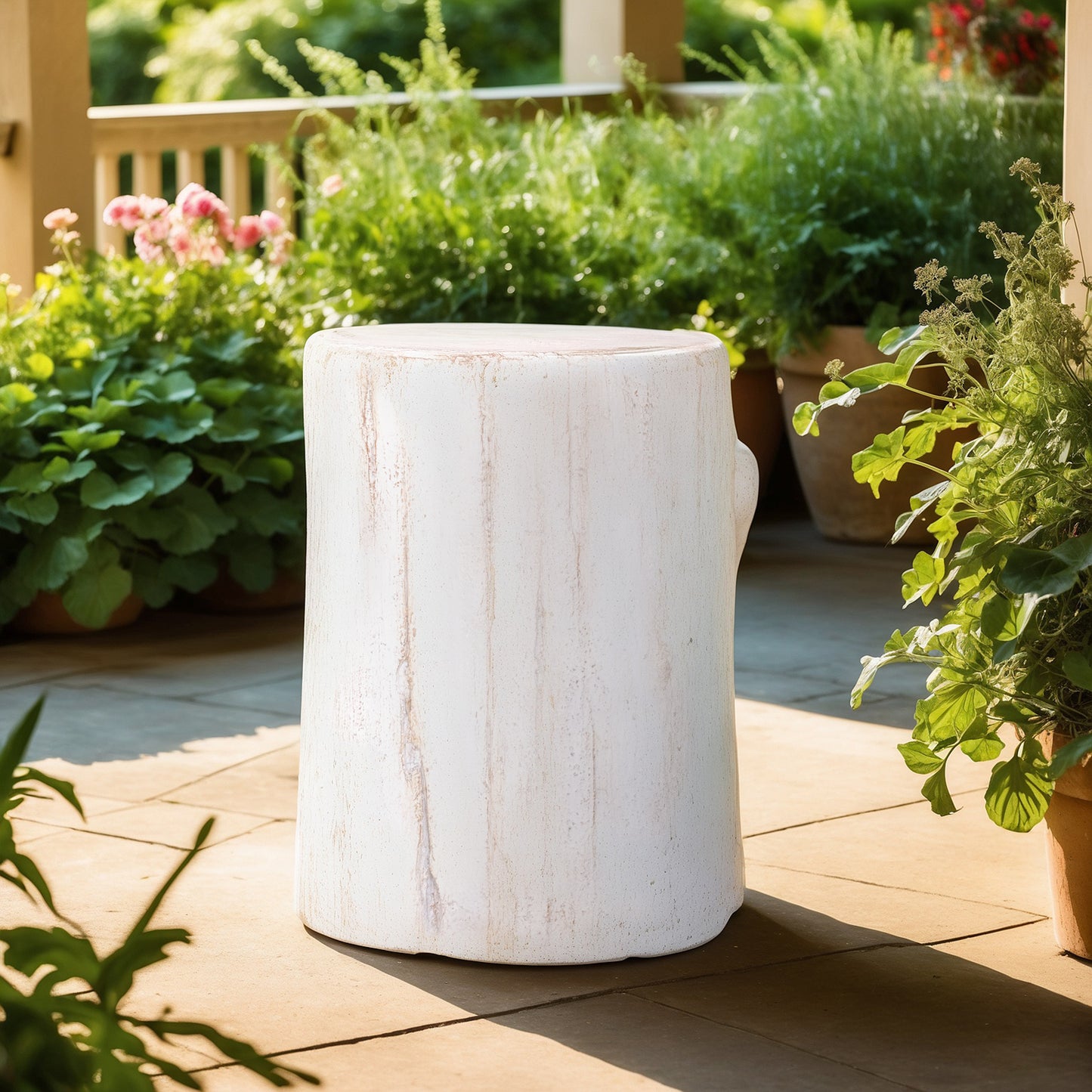 14.75in dia x 18in H Composite Faux Wood Stump Garden Stool
