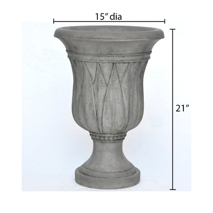 21 in H. Cast Stone Sharp Leaf Urn Planter