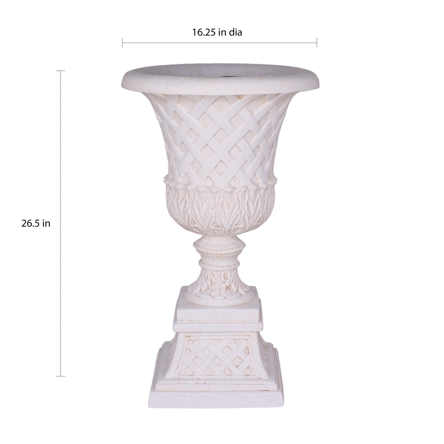 16.25 in. x 26.5 in. Cast Stone Fiberglass Lattice Urn and Pedestal in Aged Charcoal
