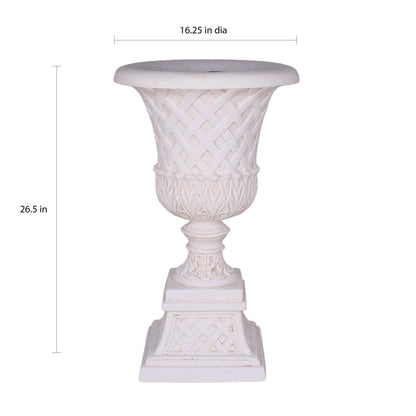 16.25 in. x 26.5 in. Cast Stone Fiberglass Lattice Urn and Pedestal in Aged Charcoal