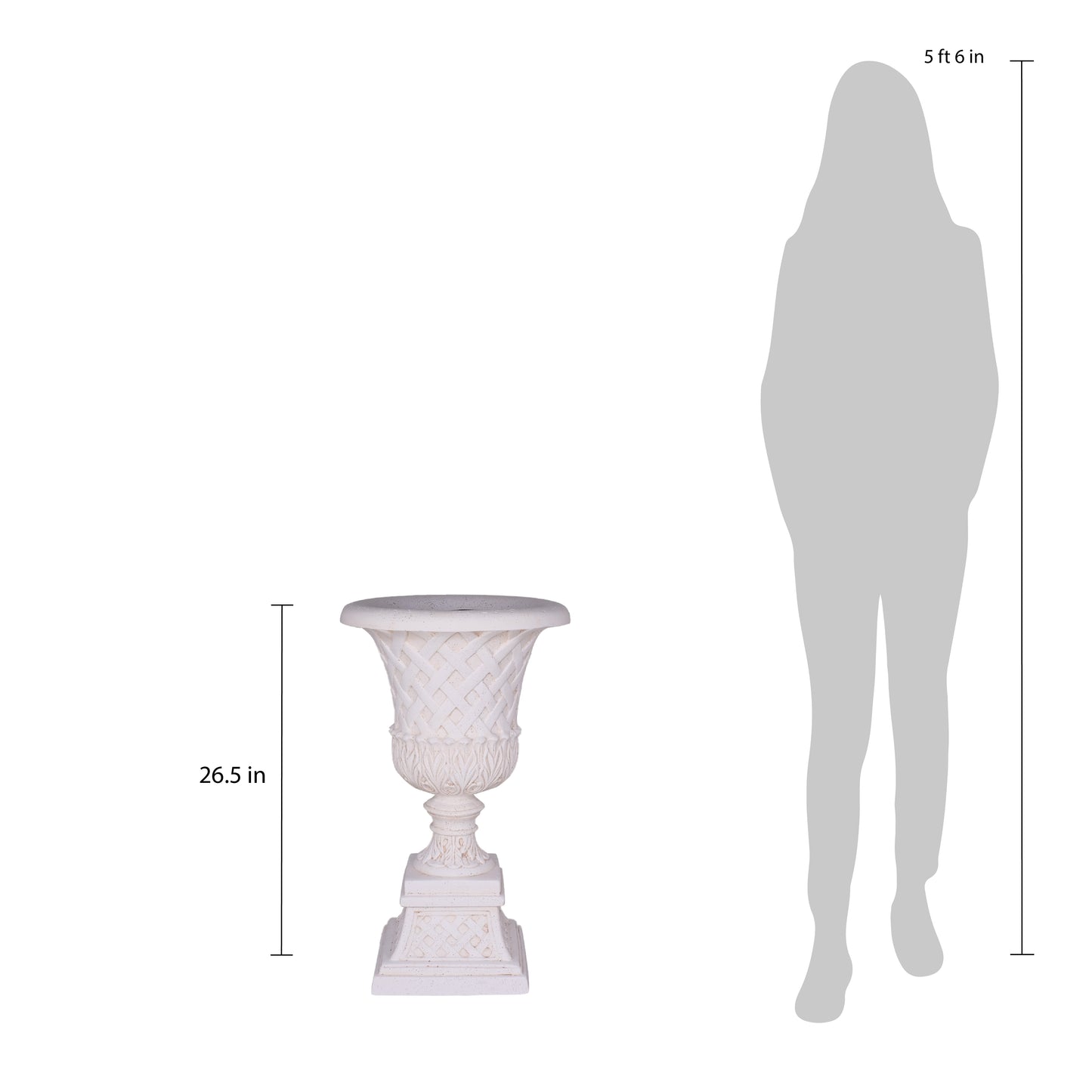 16.25 in. x 26.5 in. Cast Stone Fiberglass Lattice Urn and Pedestal in Aged Charcoal