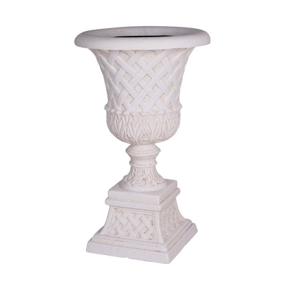 16.25 in. x 26.5 in. Cast Stone Fiberglass Lattice Urn and Pedestal in Aged Charcoal