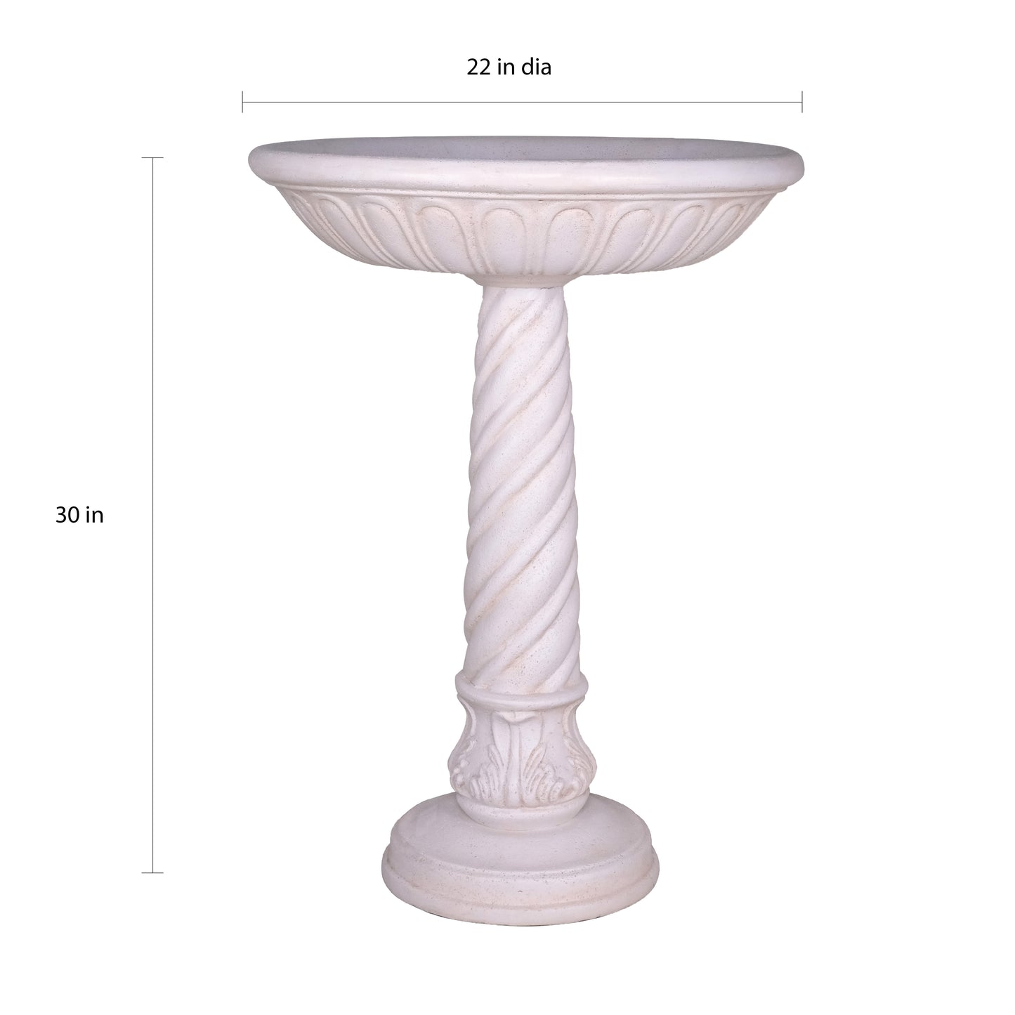 22 in. Dia Light Aged White Cast Stone Fiberglass Bird Bath