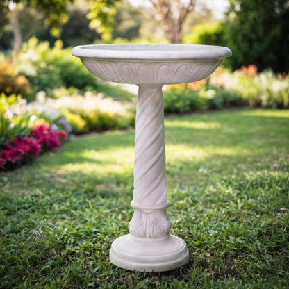 22 in. Dia Light Aged White Cast Stone Fiberglass Bird Bath