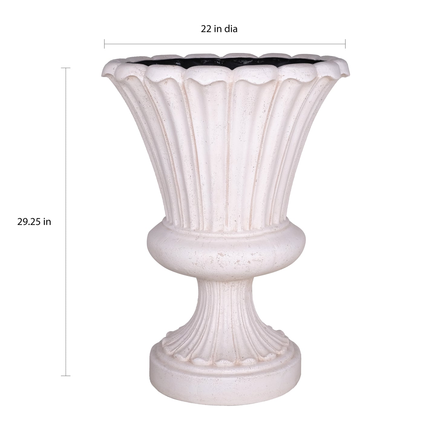 29 in. H Cast Stone Fiberglass Long Leaf Urn in Light Aged White
