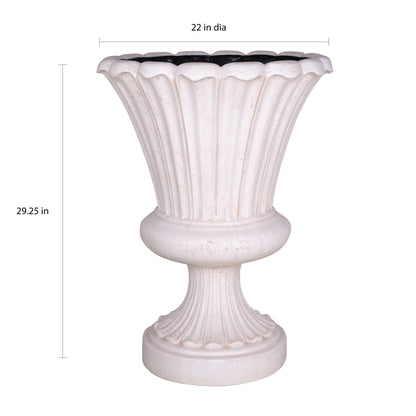 29 in. H Cast Stone Fiberglass Long Leaf Urn in Light Aged White