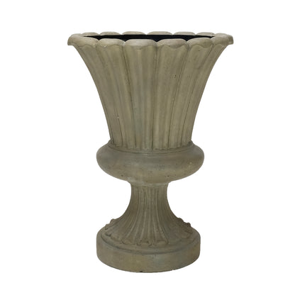 29 in. H Cast Stone Fiberglass Long Leaf Urn in Light Aged White