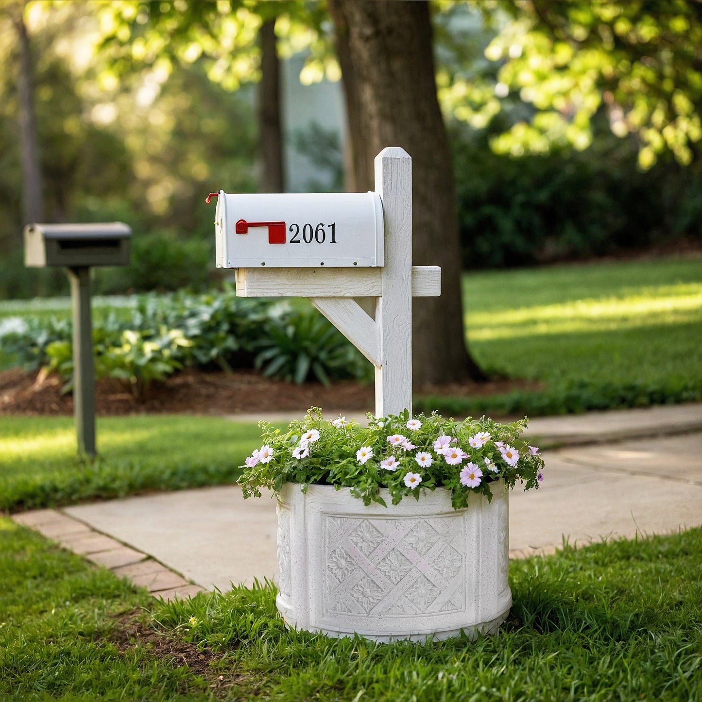 18in Dia Charcoal Cast Stone Mailbox Planter
