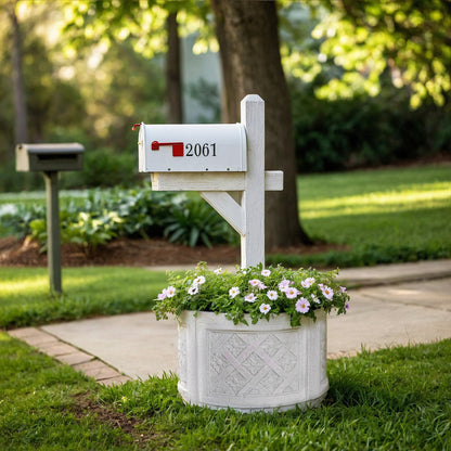 18in Dia Charcoal Cast Stone Mailbox Planter