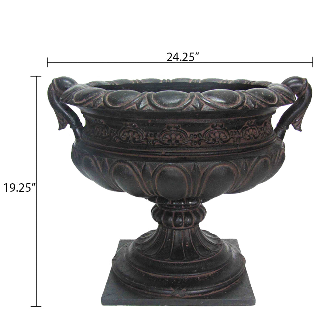 19.25 in. H Aged Charcoal Finish Stone Urn with Handles