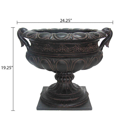 19.25 in. H Aged Charcoal Finish Stone Urn with Handles