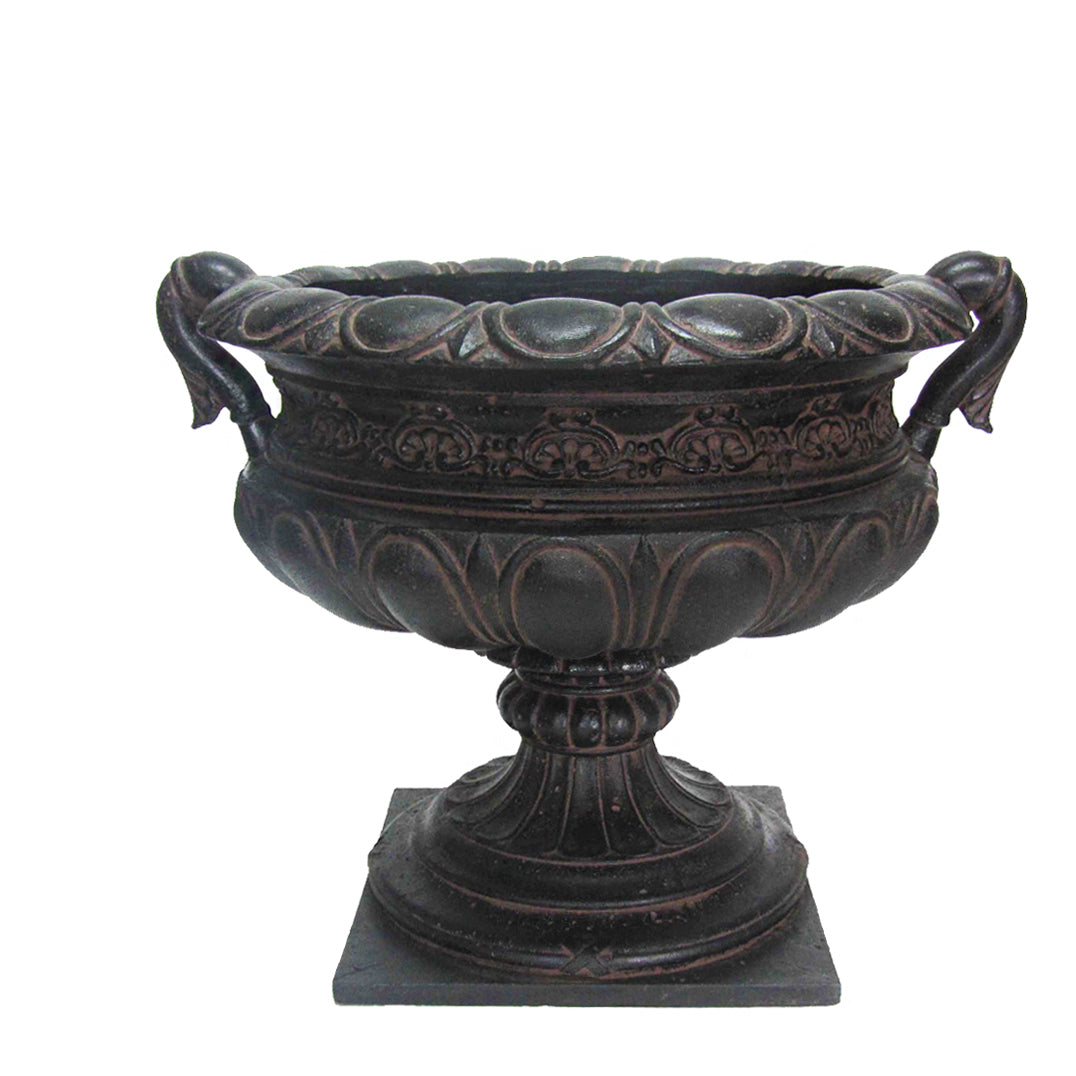 19.25 in. H Aged Charcoal Finish Stone Urn with Handles