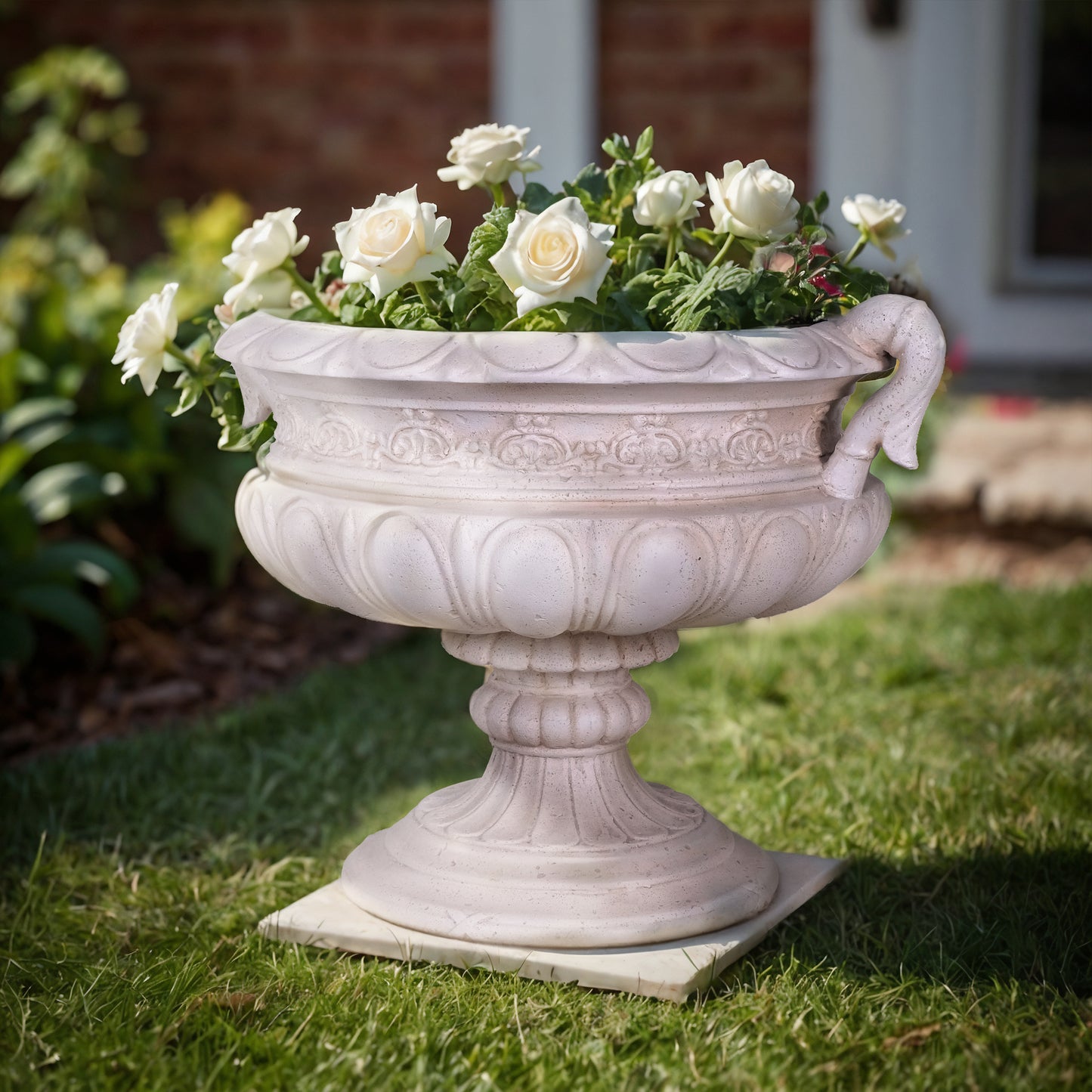 19.25 in. H Aged Charcoal Finish Stone Urn with Handles