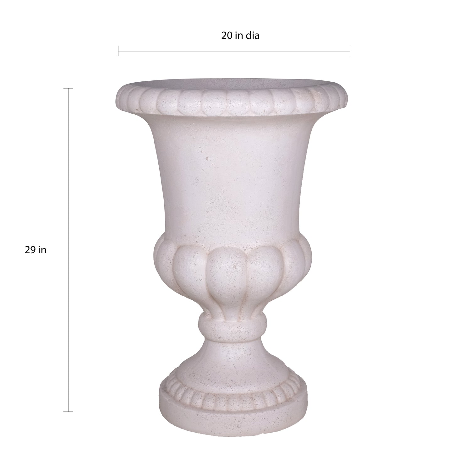 29 in. H Light Aged White Cast Stone Fiberglass Double Bulbous Urn