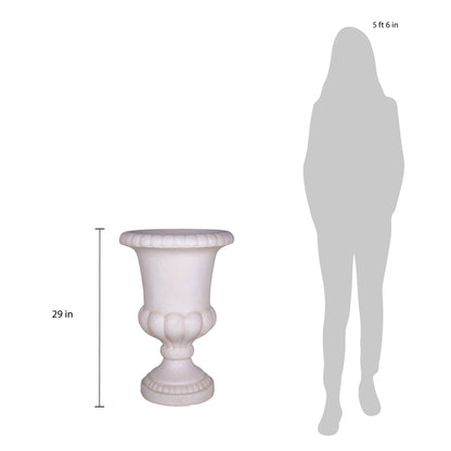 29 in. H Light Aged White Cast Stone Fiberglass Double Bulbous Urn