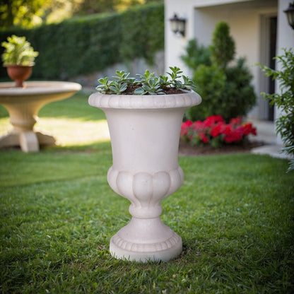 29 in. H Light Aged White Cast Stone Fiberglass Double Bulbous Urn