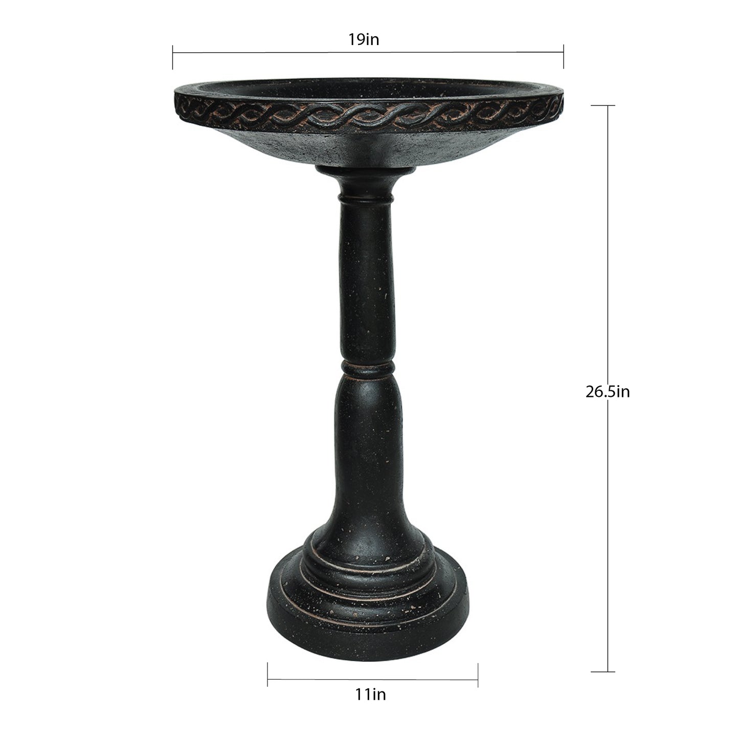 26.5 in. H Cast Stone Aged Charcoal Birdbath