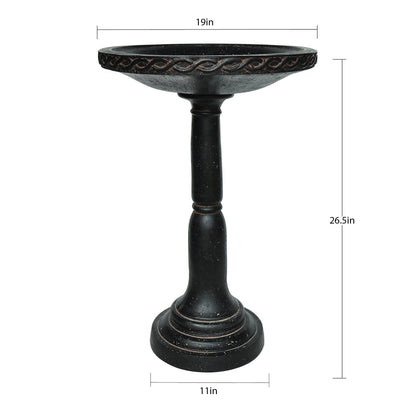 26.5 in. H Cast Stone Aged Charcoal Birdbath