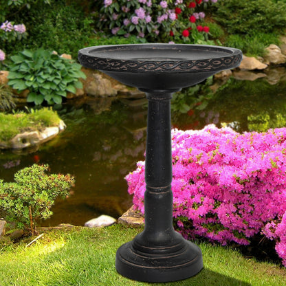 26.5 in. H Cast Stone Aged Charcoal Birdbath